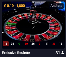 Screenshot of Exclusive Roulette table limits